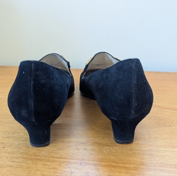 Vintage Black Suede Loafers‎ With Gold Corner Accents - Picture 8 of 14